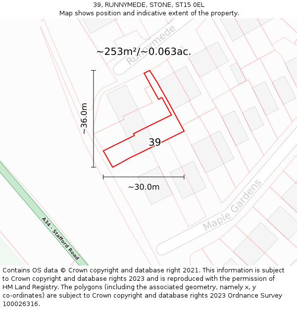 39, RUNNYMEDE, STONE, ST15 0EL: Plot and title map