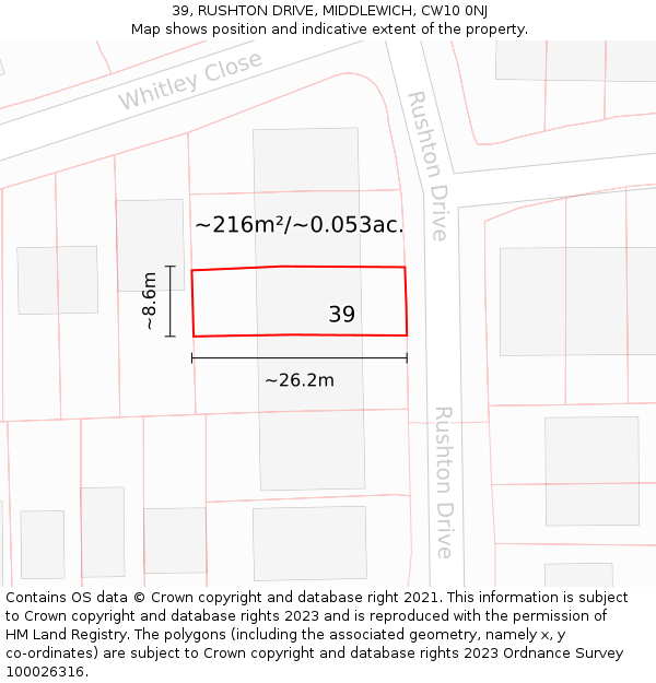 39, RUSHTON DRIVE, MIDDLEWICH, CW10 0NJ: Plot and title map