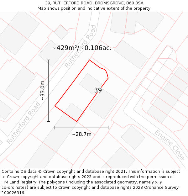 39, RUTHERFORD ROAD, BROMSGROVE, B60 3SA: Plot and title map