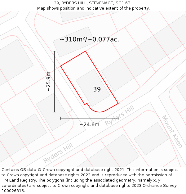 39, RYDERS HILL, STEVENAGE, SG1 6BL: Plot and title map