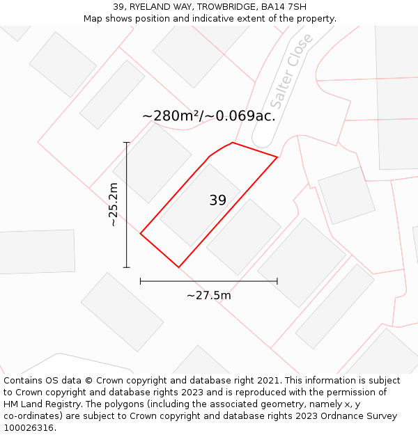 39, RYELAND WAY, TROWBRIDGE, BA14 7SH: Plot and title map