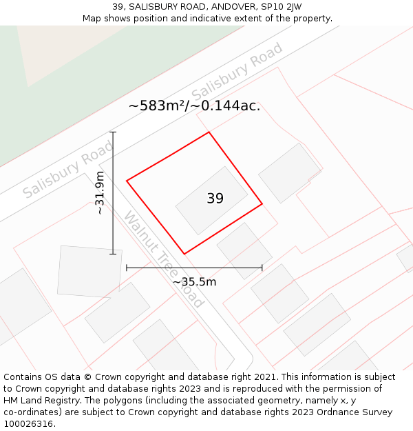 39, SALISBURY ROAD, ANDOVER, SP10 2JW: Plot and title map