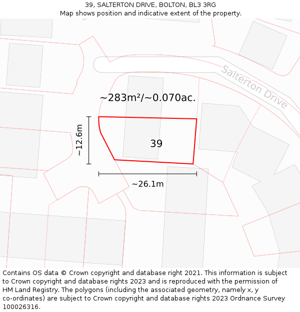 39, SALTERTON DRIVE, BOLTON, BL3 3RG: Plot and title map