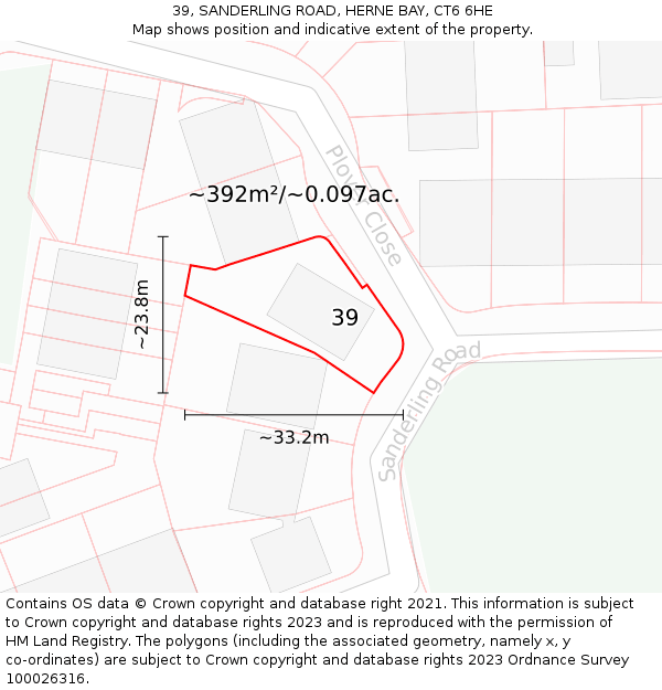 39, SANDERLING ROAD, HERNE BAY, CT6 6HE: Plot and title map