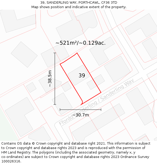 39, SANDERLING WAY, PORTHCAWL, CF36 3TD: Plot and title map