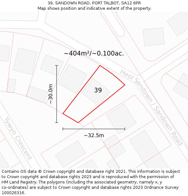 39, SANDOWN ROAD, PORT TALBOT, SA12 6PR: Plot and title map