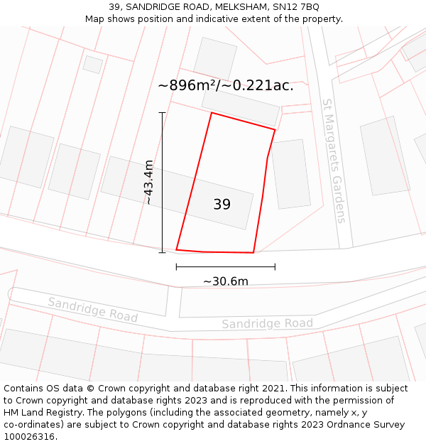 39, SANDRIDGE ROAD, MELKSHAM, SN12 7BQ: Plot and title map