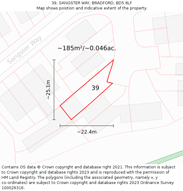 39, SANGSTER WAY, BRADFORD, BD5 8LF: Plot and title map