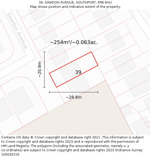 39, SAWDON AVENUE, SOUTHPORT, PR8 6HU: Plot and title map