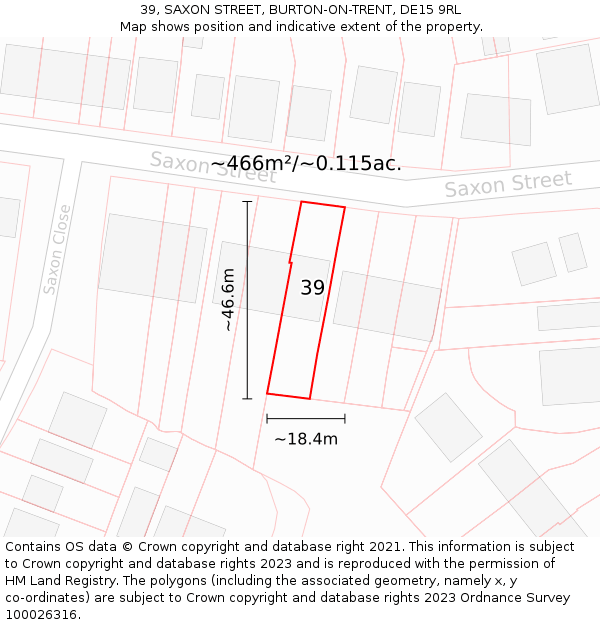39, SAXON STREET, BURTON-ON-TRENT, DE15 9RL: Plot and title map