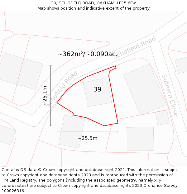 39, SCHOFIELD ROAD, OAKHAM, LE15 6FW: Plot and title map