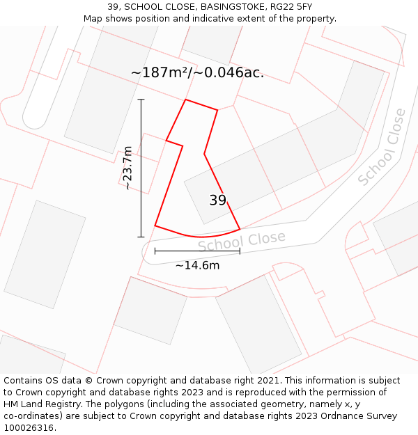 39, SCHOOL CLOSE, BASINGSTOKE, RG22 5FY: Plot and title map