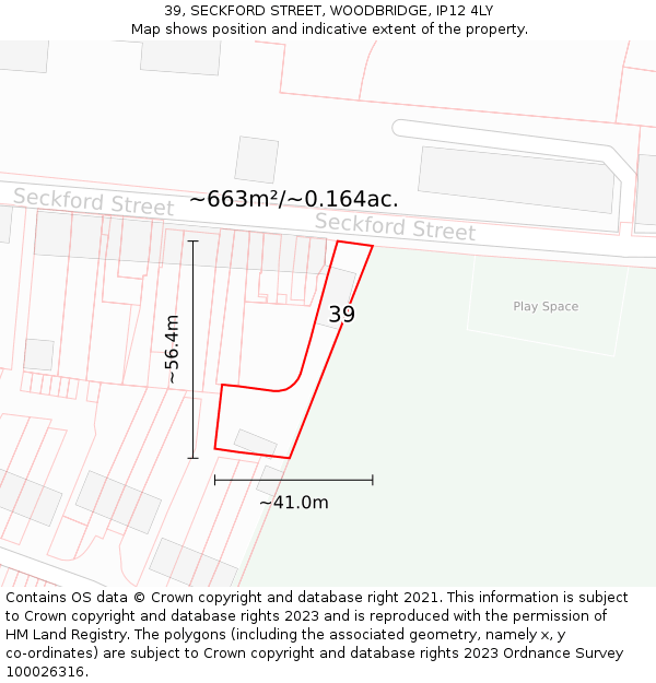 39, SECKFORD STREET, WOODBRIDGE, IP12 4LY: Plot and title map