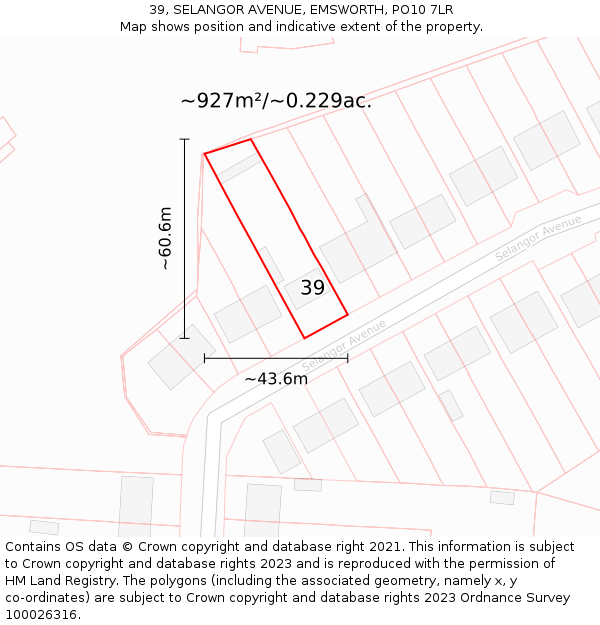 39, SELANGOR AVENUE, EMSWORTH, PO10 7LR: Plot and title map