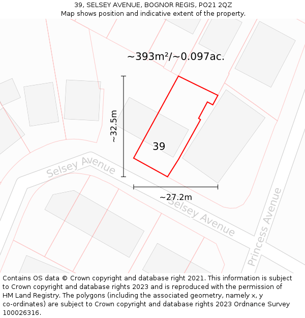 39, SELSEY AVENUE, BOGNOR REGIS, PO21 2QZ: Plot and title map