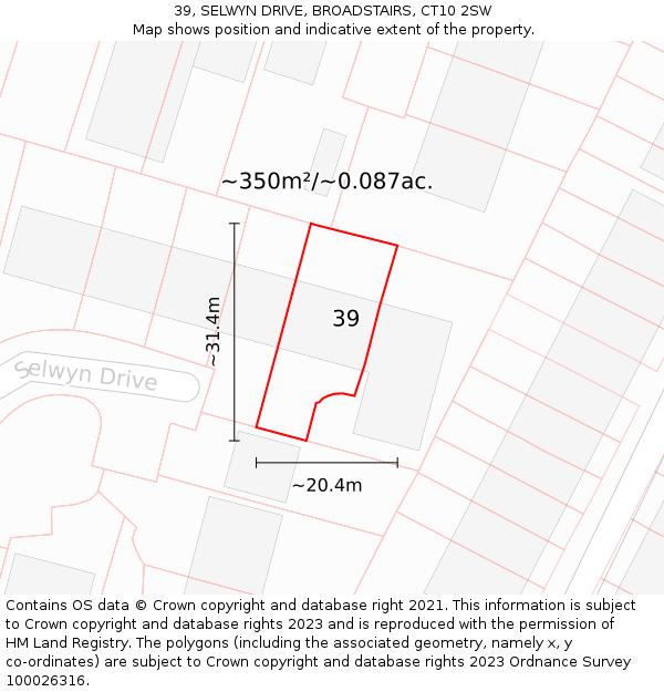 39, SELWYN DRIVE, BROADSTAIRS, CT10 2SW: Plot and title map