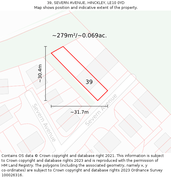 39, SEVERN AVENUE, HINCKLEY, LE10 0YD: Plot and title map