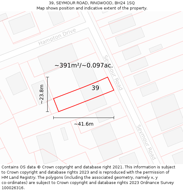 39, SEYMOUR ROAD, RINGWOOD, BH24 1SQ: Plot and title map