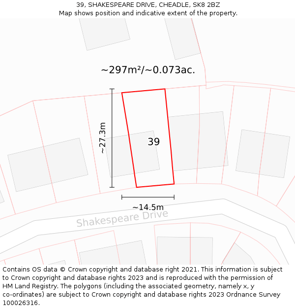 39, SHAKESPEARE DRIVE, CHEADLE, SK8 2BZ: Plot and title map