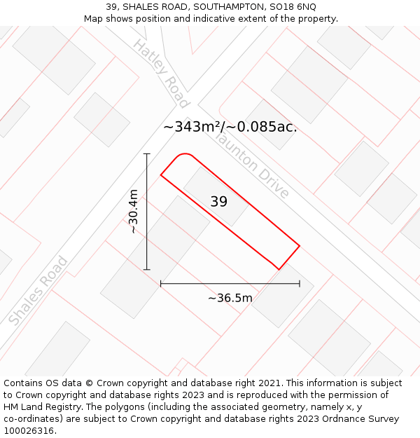 39, SHALES ROAD, SOUTHAMPTON, SO18 6NQ: Plot and title map