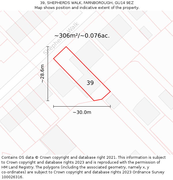 39, SHEPHERDS WALK, FARNBOROUGH, GU14 9EZ: Plot and title map