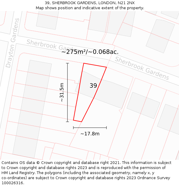 39, SHERBROOK GARDENS, LONDON, N21 2NX: Plot and title map