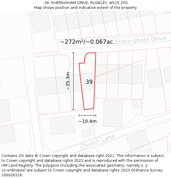 39, SHERINGHAM DRIVE, RUGELEY, WS15 2YG: Plot and title map