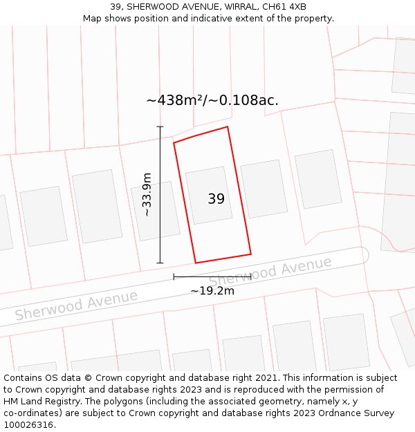 39, SHERWOOD AVENUE, WIRRAL, CH61 4XB: Plot and title map