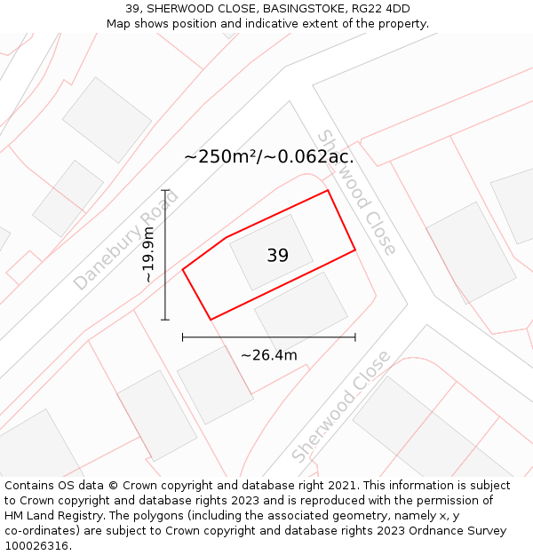 39, SHERWOOD CLOSE, BASINGSTOKE, RG22 4DD: Plot and title map