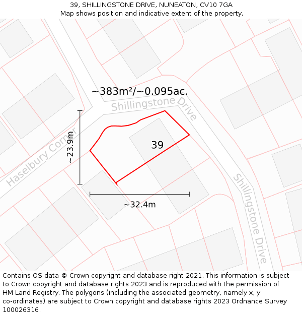 39, SHILLINGSTONE DRIVE, NUNEATON, CV10 7GA: Plot and title map