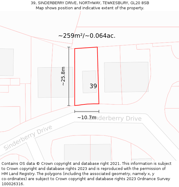 39, SINDERBERRY DRIVE, NORTHWAY, TEWKESBURY, GL20 8SB: Plot and title map