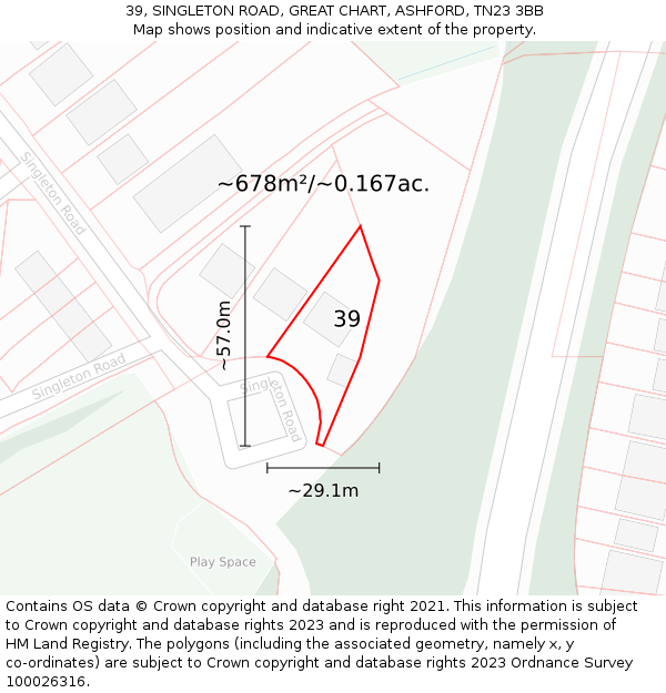 39, SINGLETON ROAD, GREAT CHART, ASHFORD, TN23 3BB: Plot and title map