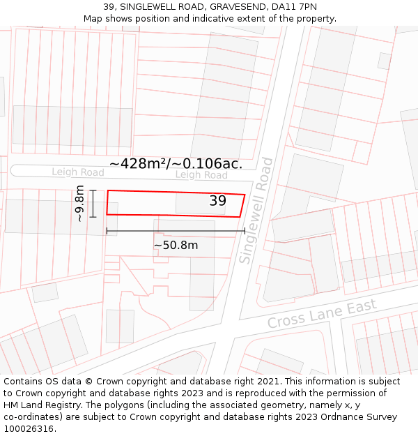 39, SINGLEWELL ROAD, GRAVESEND, DA11 7PN: Plot and title map