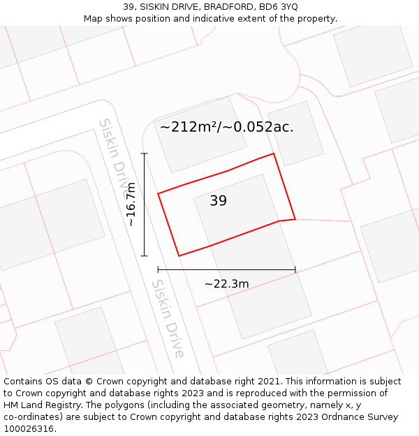 39, SISKIN DRIVE, BRADFORD, BD6 3YQ: Plot and title map