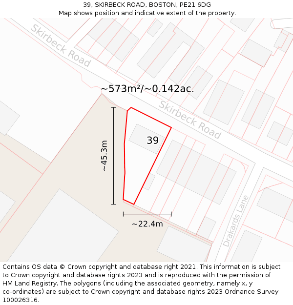 39, SKIRBECK ROAD, BOSTON, PE21 6DG: Plot and title map