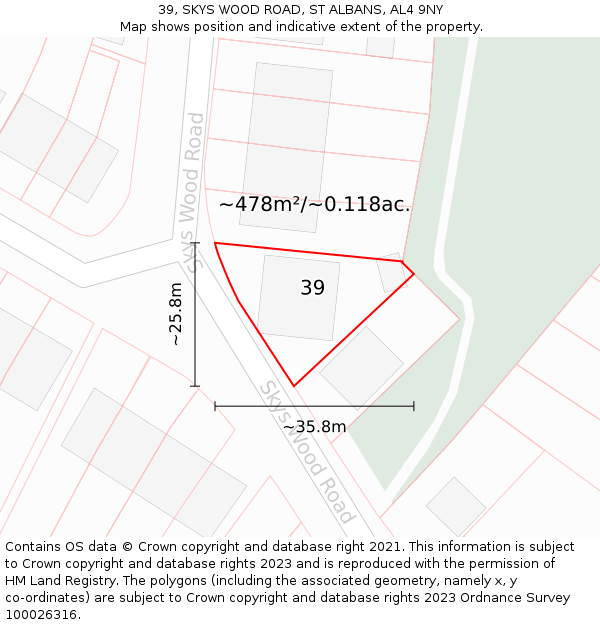 39, SKYS WOOD ROAD, ST ALBANS, AL4 9NY: Plot and title map
