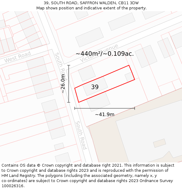 39, SOUTH ROAD, SAFFRON WALDEN, CB11 3DW: Plot and title map