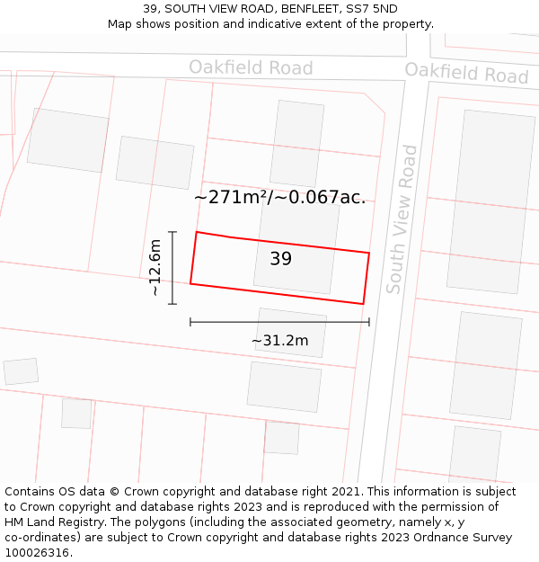 39, SOUTH VIEW ROAD, BENFLEET, SS7 5ND: Plot and title map