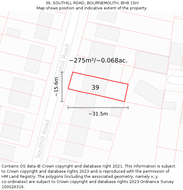 39, SOUTHILL ROAD, BOURNEMOUTH, BH9 1SH: Plot and title map