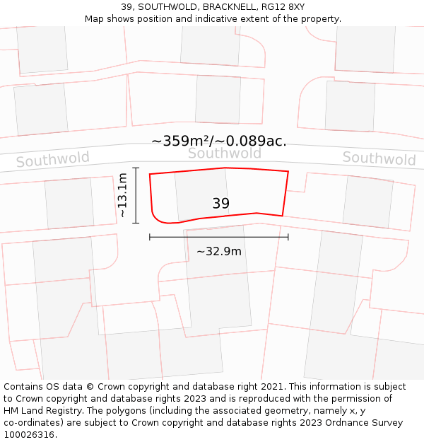 39, SOUTHWOLD, BRACKNELL, RG12 8XY: Plot and title map