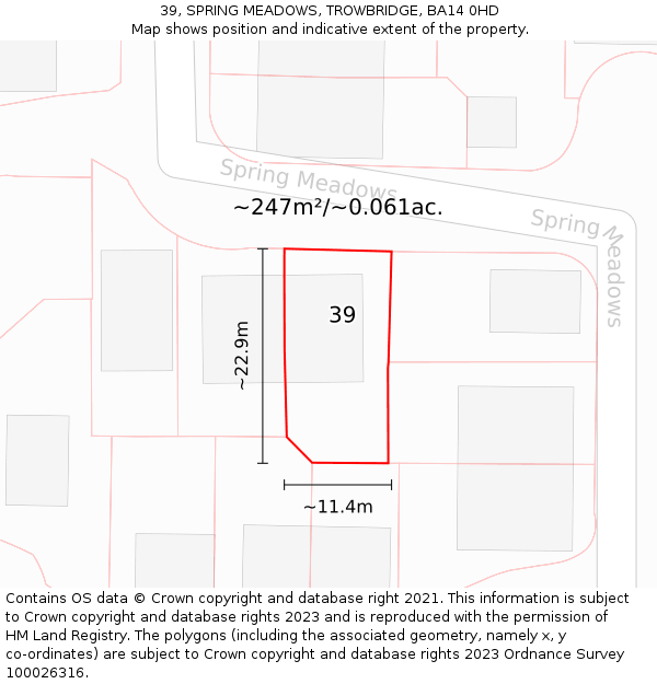 39, SPRING MEADOWS, TROWBRIDGE, BA14 0HD: Plot and title map