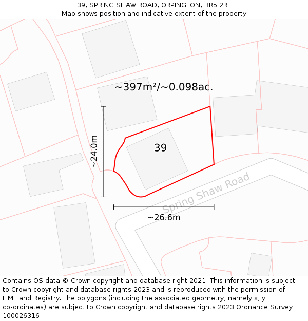 39, SPRING SHAW ROAD, ORPINGTON, BR5 2RH: Plot and title map