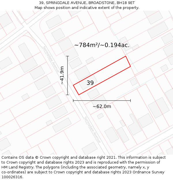 39, SPRINGDALE AVENUE, BROADSTONE, BH18 9ET: Plot and title map