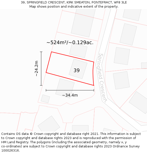 39, SPRINGFIELD CRESCENT, KIRK SMEATON, PONTEFRACT, WF8 3LE: Plot and title map