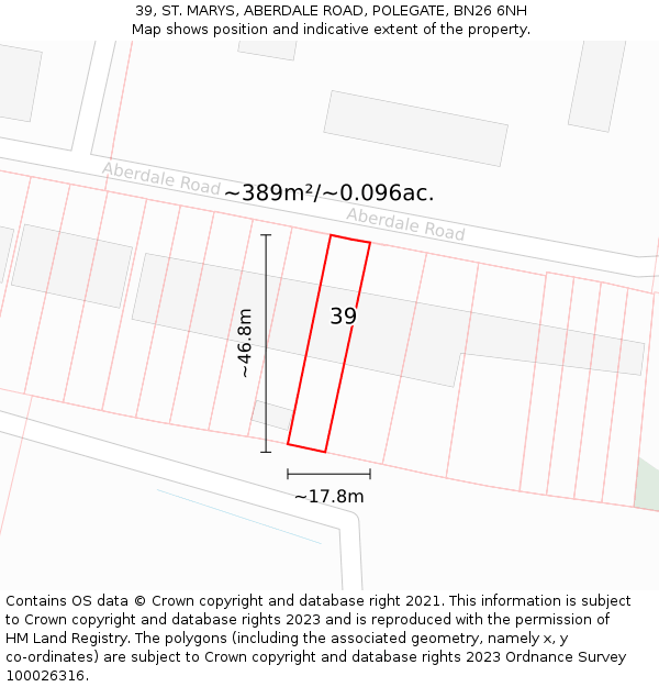 39, ST. MARYS, ABERDALE ROAD, POLEGATE, BN26 6NH: Plot and title map