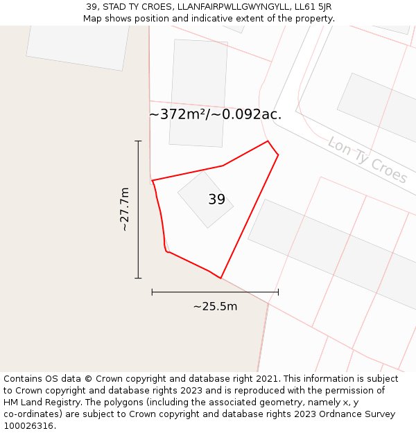 39, STAD TY CROES, LLANFAIRPWLLGWYNGYLL, LL61 5JR: Plot and title map