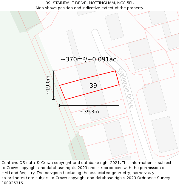 39, STAINDALE DRIVE, NOTTINGHAM, NG8 5FU: Plot and title map