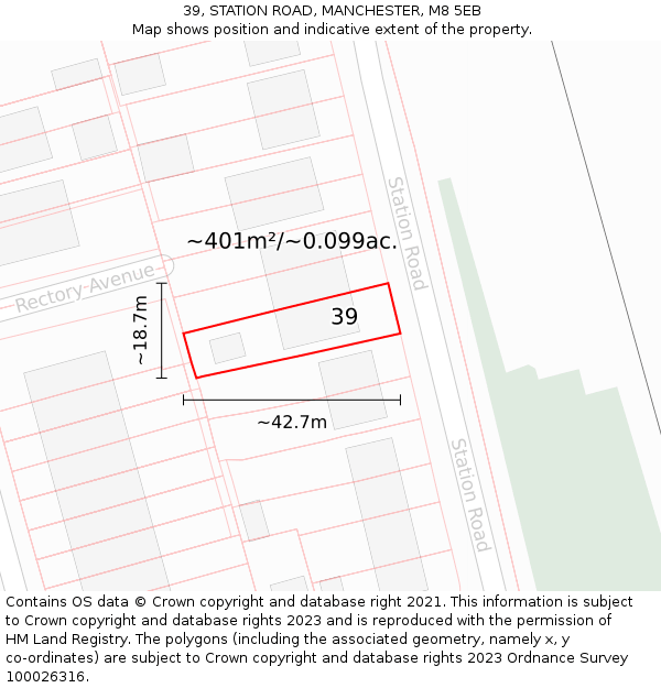 39, STATION ROAD, MANCHESTER, M8 5EB: Plot and title map