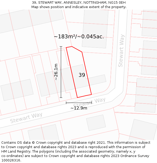 39, STEWART WAY, ANNESLEY, NOTTINGHAM, NG15 0EH: Plot and title map