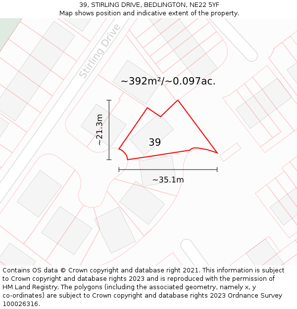 39, STIRLING DRIVE, BEDLINGTON, NE22 5YF: Plot and title map